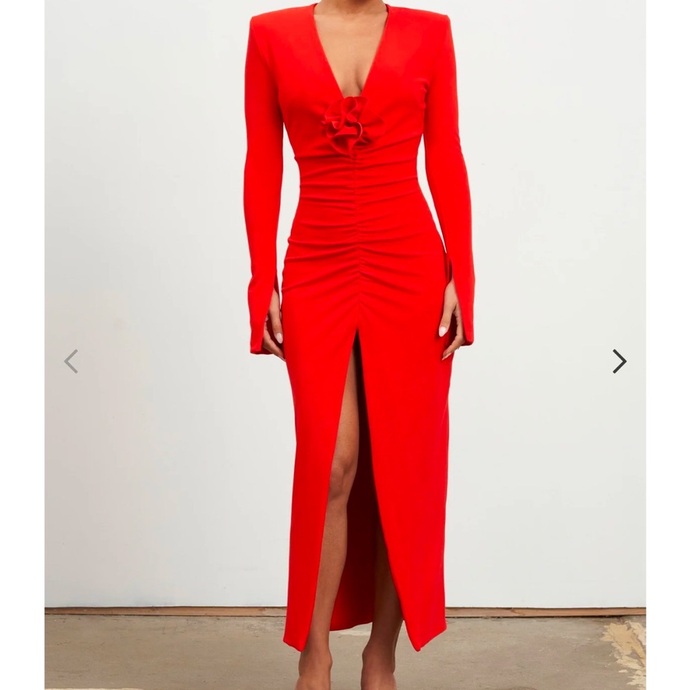 Red long sleeve midi dress with rose